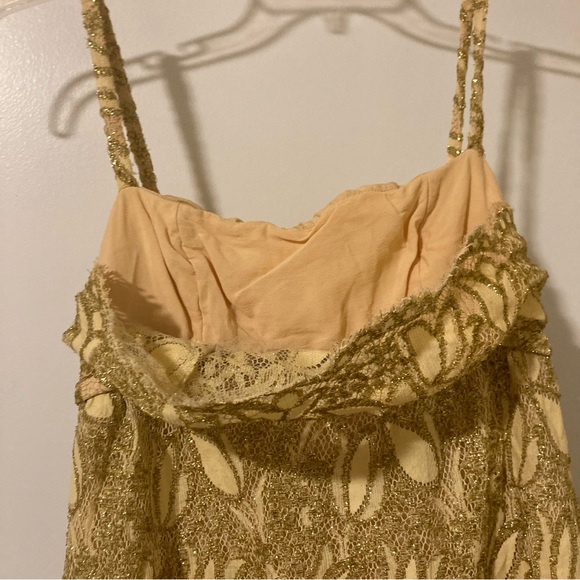 Vintage 50s Midcentury Modern Union Made Gold Lace Cocktail Party Dress - Picture 6 of 9